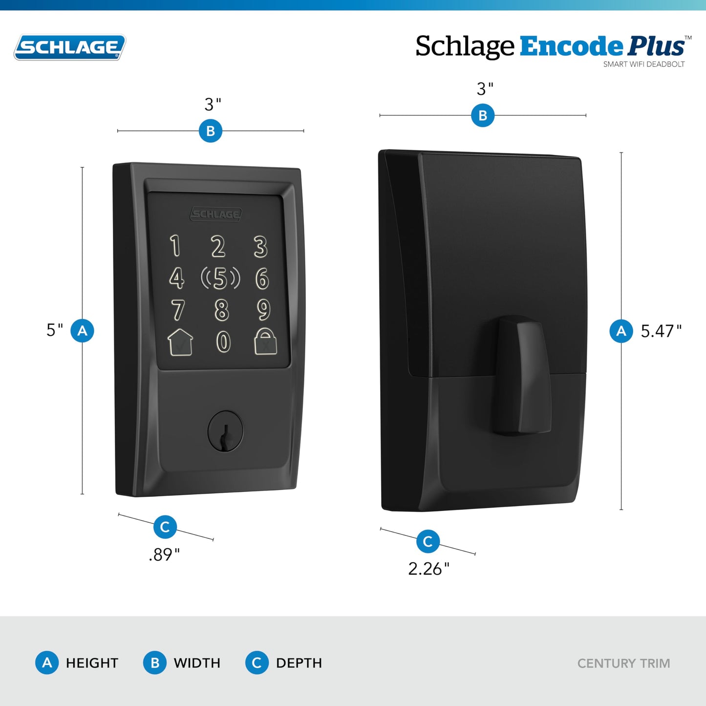 Schlage Encode Plus Smart Wi-Fi Lock for Front Door, Keyless Entry Deadbolt, Unlock with Apple Watch, Built-in WiFi
