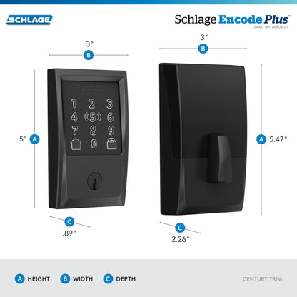 Schlage Encode Plus Smart Wi-Fi Lock for Front Door, Keyless Entry Deadbolt, Unlock with Apple Watch, Built-in WiFi