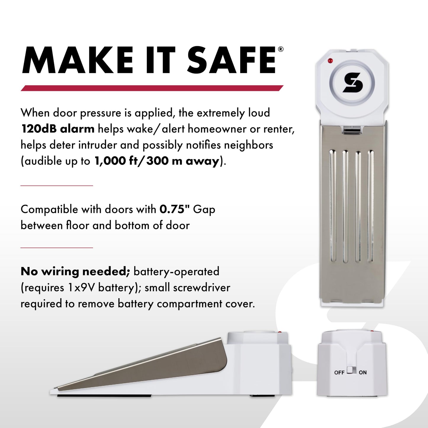 SABRE 120 dB Wedge Door Stop Security Alarm